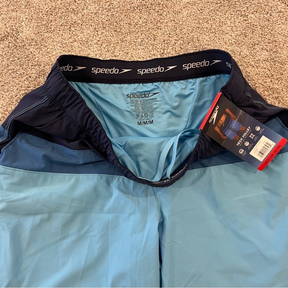Speedo NWT Tech Volley Shorts Liner Men’s Size Medium 32/34 Blue Stretch Active - Picture 5 of 10